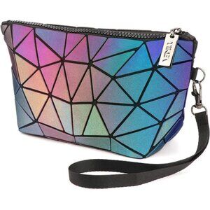 Small Makeup Bag For Purse Luminous Travel Cosmetic Bag Fashion Geometric Clutch